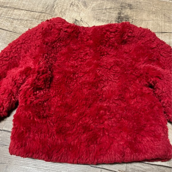 H&M Girls Faux Fur Jacket Cherry Red Furry Outerwear Coat Size 2-4 years Casual - Picture 10 of 10